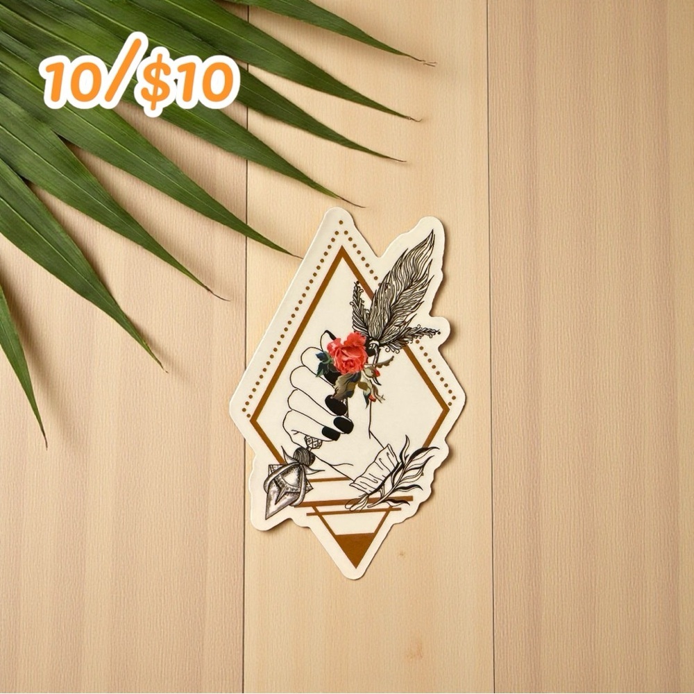 Gothic Hand & Quill Floral Sticker – 2 1/2” Glossy